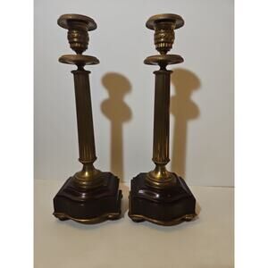 Antique Set Ornate French Empire Style Fluted Candlesticks Candle Holder Pair